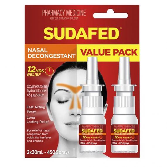 Sudafed Nasal Decongestant Spray Twin pack blocked nose,codral,cold,covid,decongestant,flu,hay fever,issues,nasal,nasal decongestant spray,sinusitis,sudafed