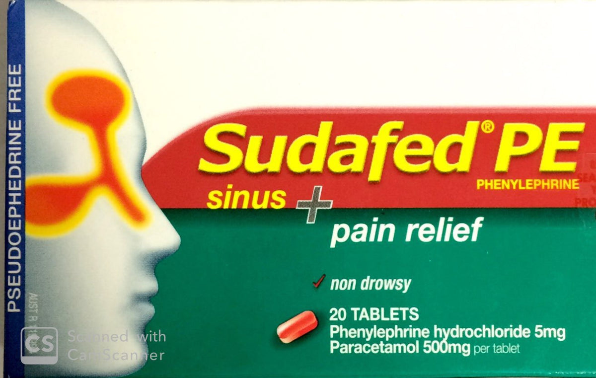 Sudafed PE Pain Relief Tablets - Sinus Plus Pain Relief (20 Tablets, Qty Restriction 1) Cold and Allergy Relief,optimized,Pain Relief Tablets,Sinus Pain Relief,Sudafed PE