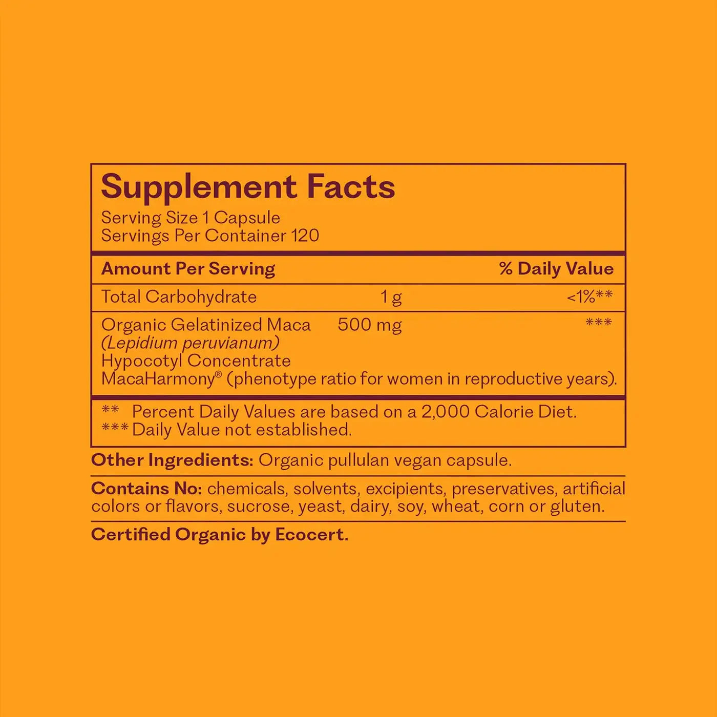 Femmenessence MacaHarmony supplement facts