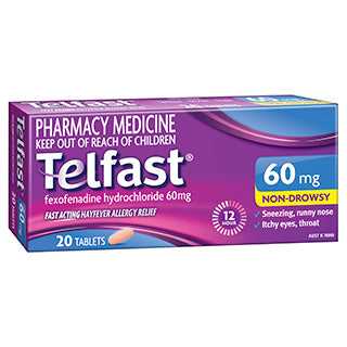Telfast 60mg 20 Tablets anti histamine,issues,non drowsy anti histamine,telfast