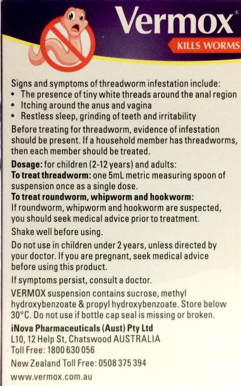 Vermox Kills Worms 15ml - Pharmacy Medicine