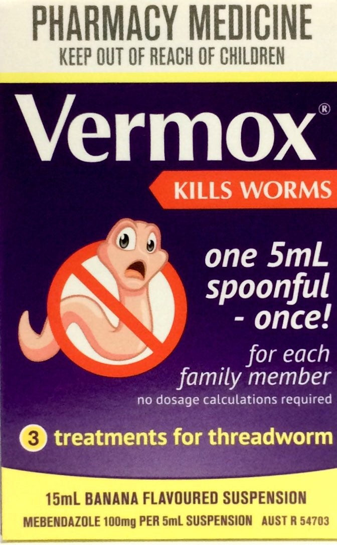 Vermox Anti-Worm Medicine 15ml - Effective Worm Treatment banana flavour,mebendazole,optimized,thread worm,vermox suspension