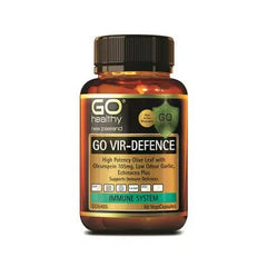 Go Healthy Go Vir-Defence Capsules bottle, supports immune system with Olive Leaf extract.