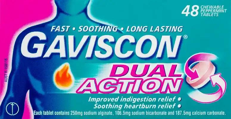 Gaviscon Dual Action Tablets 48 peppermint - DominionRoadPharmacy