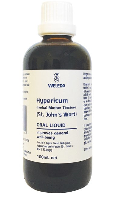 Weleda St John's Wort tincture 100ml bottle for improving general well-being and relieving stress.