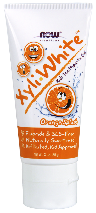 XyliWhite kids fluoride-free toothpaste Gel 85g, Orange, featuring a fun design and natural ingredients.