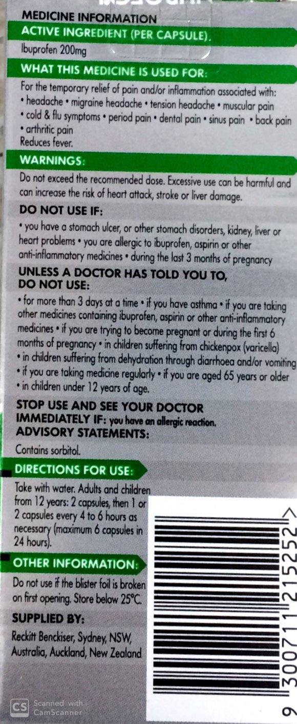 Nurofen Zavance Liquid Capsules 20's issues