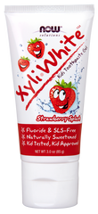 XyliWhite fluoride-free kids toothpaste gel 85g Strawberry Splash tube with strawberries and kid-friendly design.