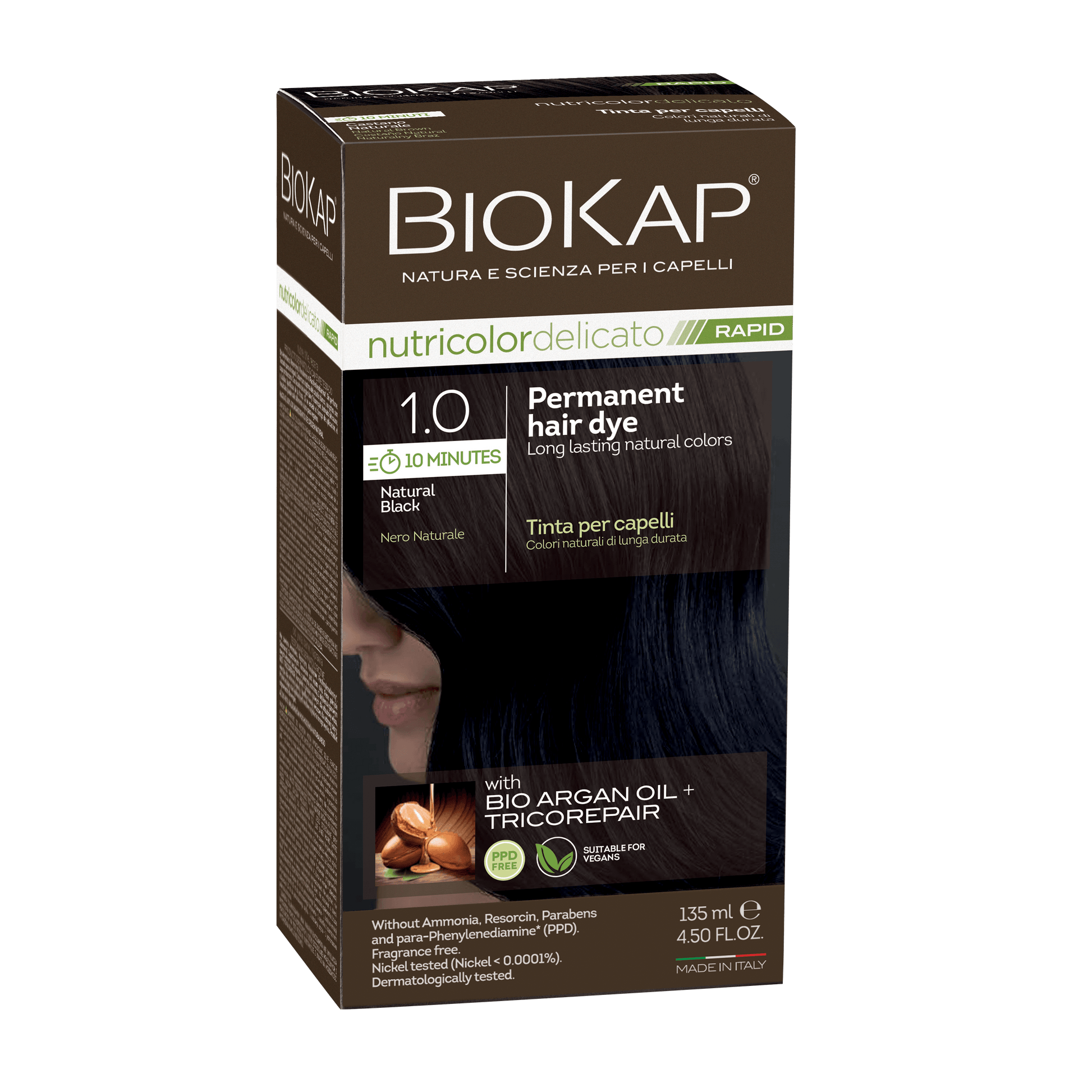 BIOKAP NUTRICOLOR DELICATO RAPID 1.0 NATURAL BLACK PERMANENT HAIR DYE