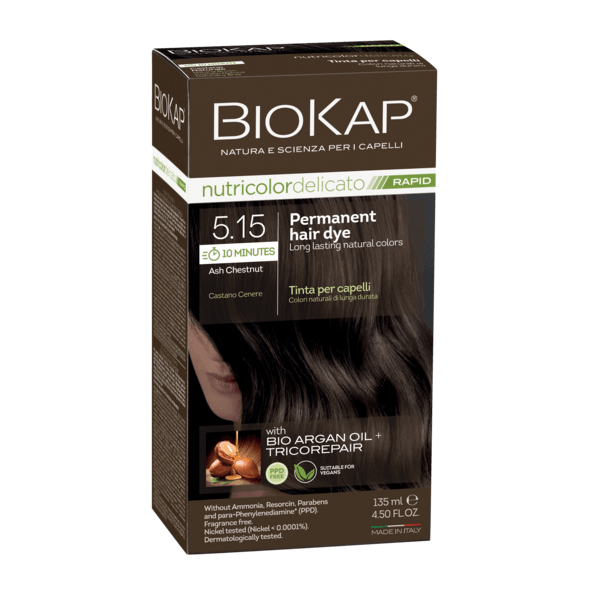 BIOKAP NUTRICOLOR DELICATO RAPID 5.15 ASH CHESTNUT PERMANENT HAIR DYE