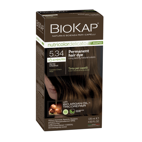 BIOKAP NUTRICOLOR DELICATO RAPID 5.34 HONEY CHESTNUT PERMANENT HAIR DYE