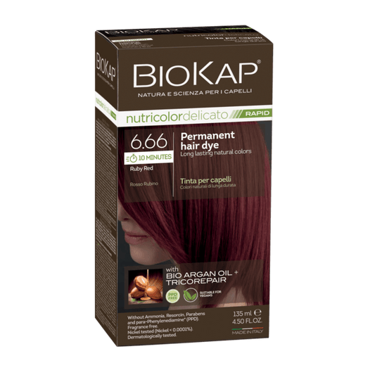 BIOKAP NUTRICOLOR DELICATO RAPID 6.66 RUBIN RED PERMANENT HAIR DYE