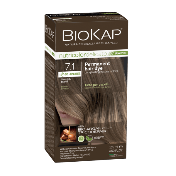 BIOKAP NUTRICOLOR DELICATO RAPID 7.1 SWEDISH BLOND PERMANENT HAIR DYE