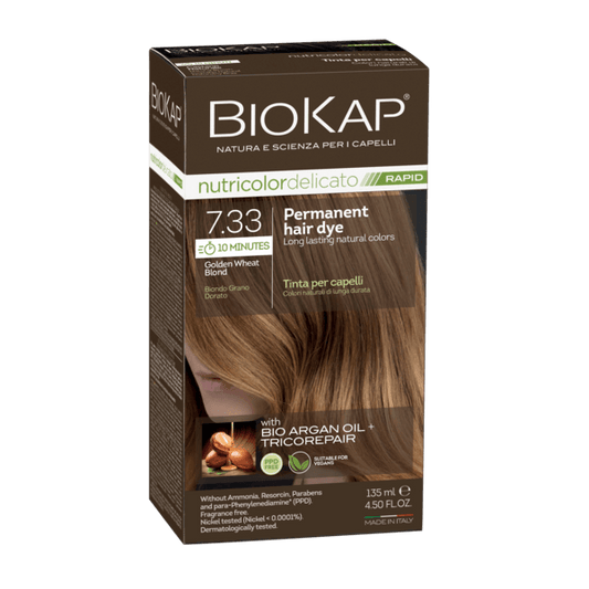 BIOKAP NUTRICOLOR DELICATO RAPID 7.33 GOLDEN BLOND WHEAT PERMANENT HAIR DYE