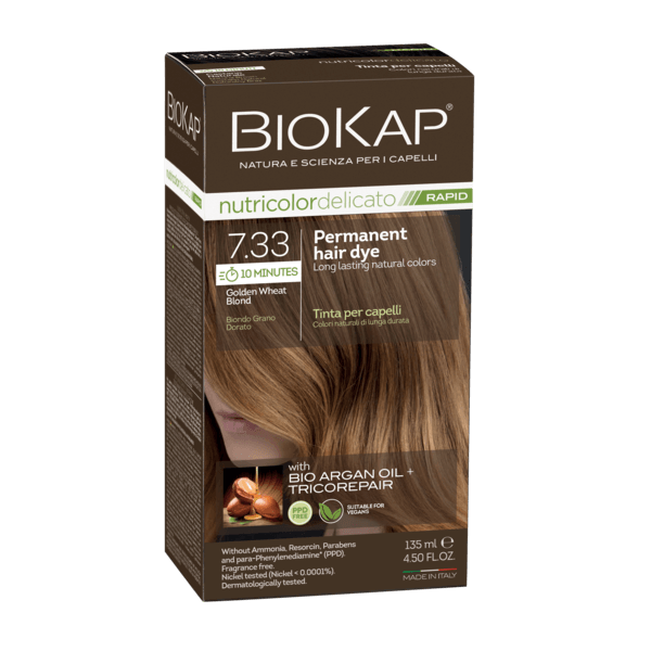 BIOKAP NUTRICOLOR DELICATO RAPID 7.33 GOLDEN BLOND WHEAT PERMANENT HAIR DYE