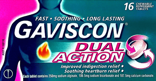 Gaviscon Dual Action- 16 chewable peppermint tablets - DominionRoadPharmacy
