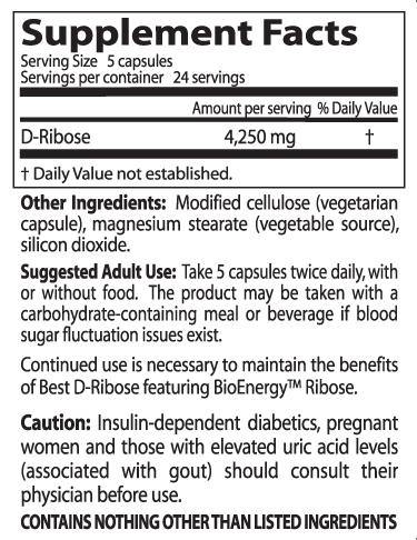 Doctor's Best D-Ribose featuring BioEnergy Ribose 850mg 120 Veggie Capsules