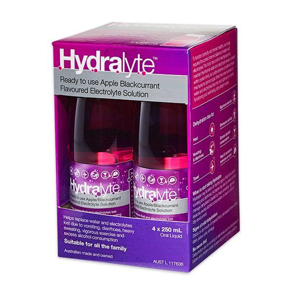 Hydralyte Ready to Drink Apple Blackcurrant Electrolyte Solution 4 x 250 mL Pack - DominionRoadPharmacy