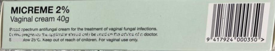 Micreme Vaginal Cream 2% 40g Pharmacist Only Medicine Qty 1 Restriction - DominionRoadPharmacy