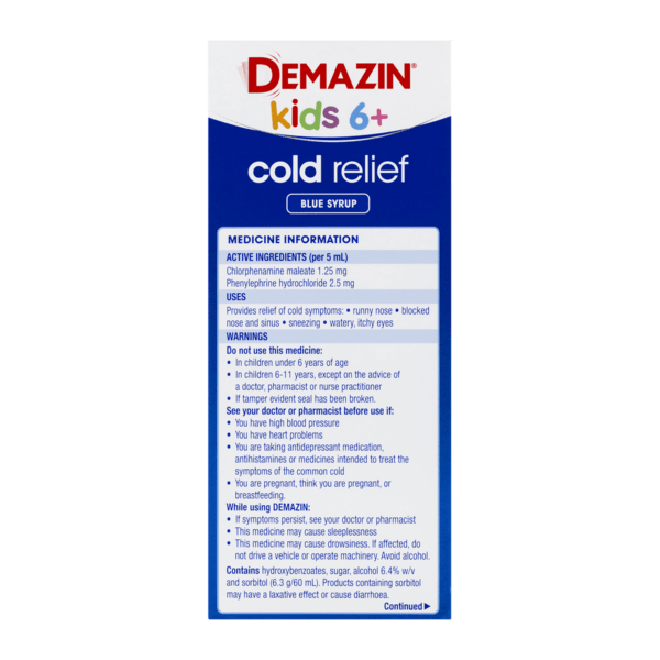Demazin Kids 6+ Cold Relief Blue Syrup 200 ml