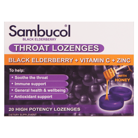 Sambucol Throat Black Elderberries Vitamin C and Zinc Lozenges 20
