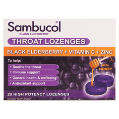 Sambucol Throat Black Elderberries Vitamin C and Zinc Lozenges 20