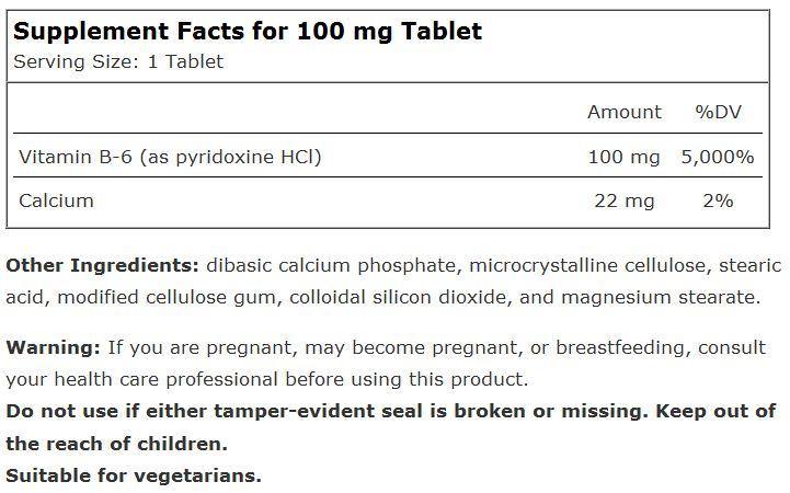 Source Naturals Vitamin B-6 100mg 100 Tablets