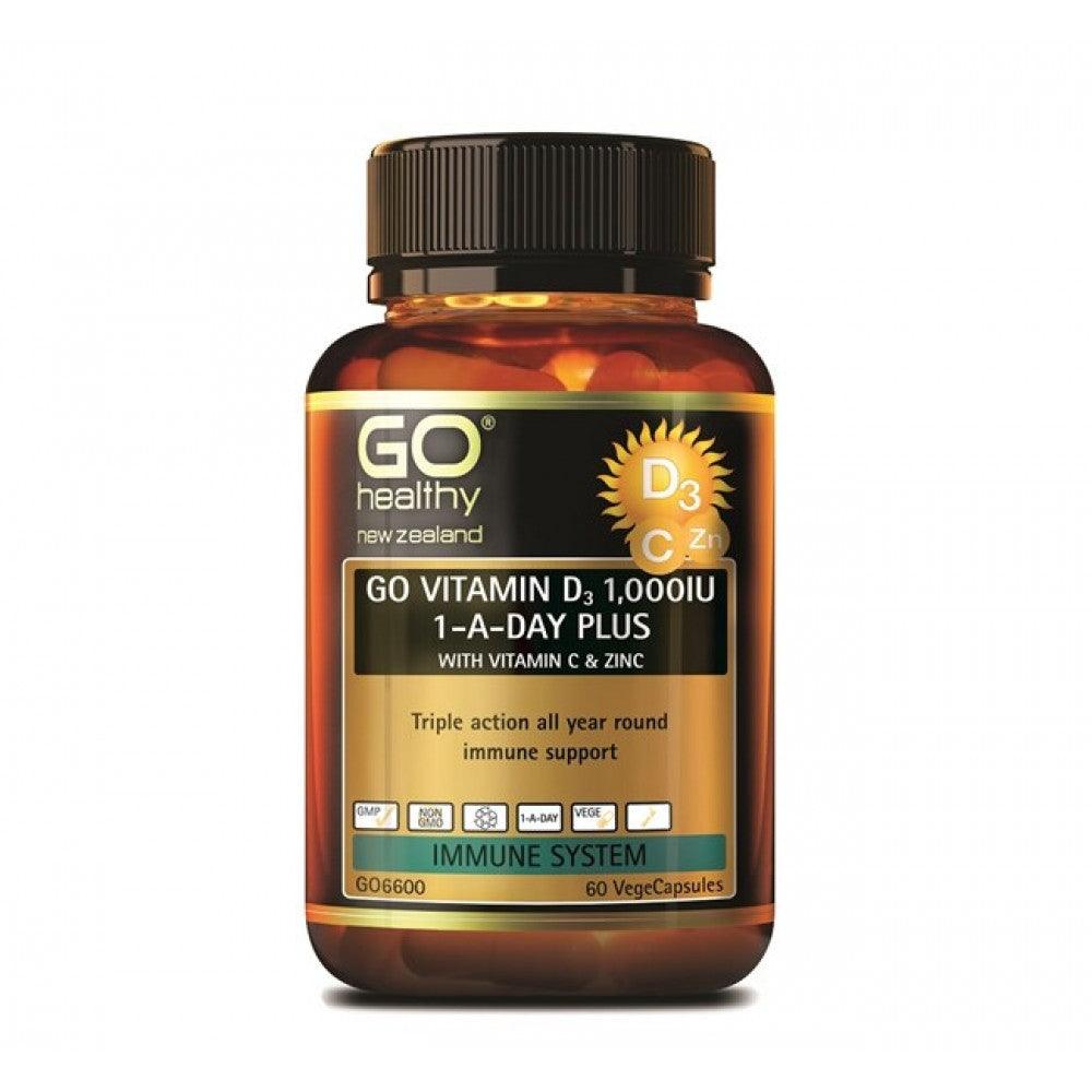 Go Healthy Vitamin D3 1,000 IU 1-A-DAY Plus With Vitamin C &amp; Zinc 60 Vege Caps