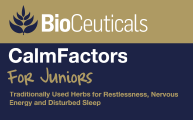 CalmFactors For Juniors					
					Traditionally Used Herbs for Restlessness, Nervous Energy and Disturbed Sleep