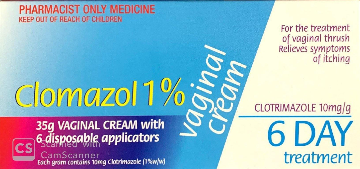 Clomazol 1% Vaginal Cream For Treatment Of Vaginal Thrush 35g - Pharmacist Only Medicine