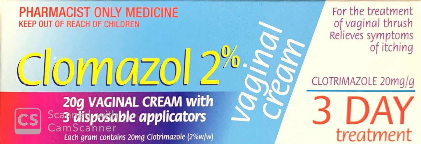 Clomazol 2% Vaginal Cream For Treatment Of Vaginal Thrush 20g - Pharmacist Only Medicine