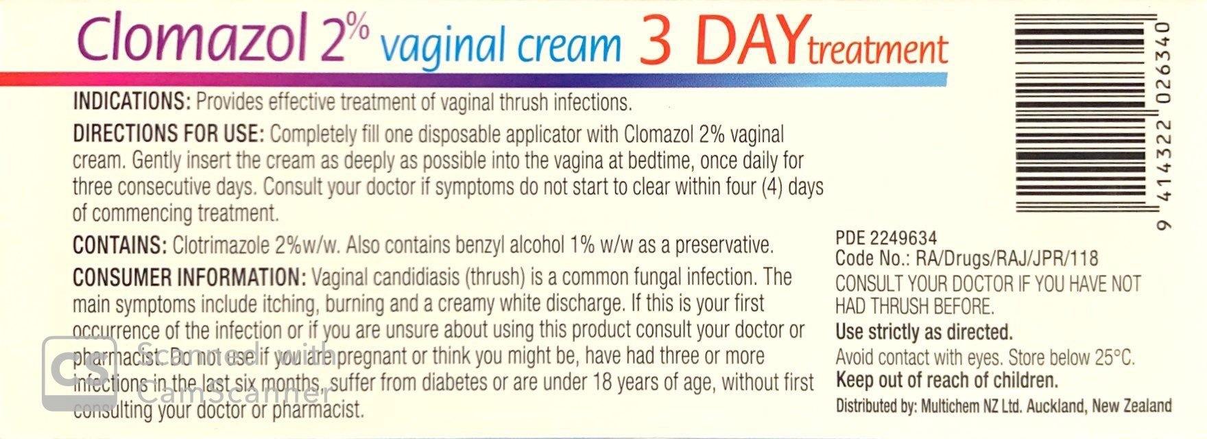 Clomazol Vaginal Cream 2% for Vaginal Thrush Treatment - 20g Pharmacist Only Medicine - DominionRoadPharmacy