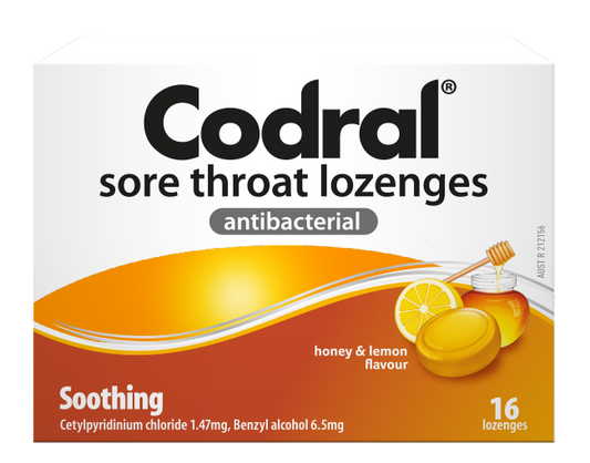 CODRAL Sore Throat Lozenges Honey & Lemon 16 Lozenges (2 Pack) - DominionRoadPharmacy