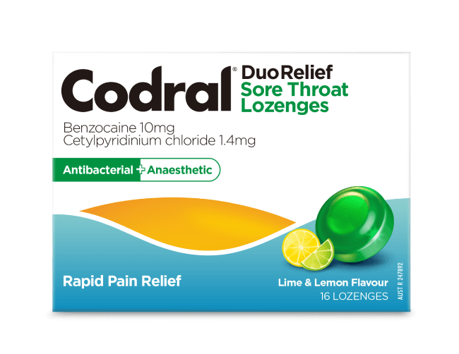 Codral DuoRelief Sore Throat Lozenges Lime &amp; Lemon 16 lozenges