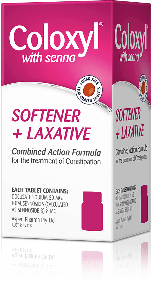 Coloxyl with Senna For Constipation - Stool Softener + Stimulant Laxative 90 Tablets - DominionRoadPharmacy