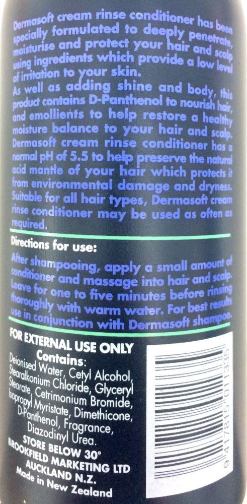 Dermasoft hair conditioner cream rinse 375ml bottle with moisturizing and nourishing benefits for all hair types.