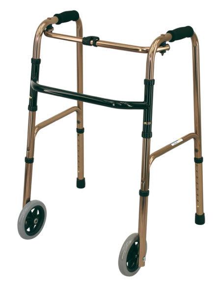 Deluxe Folding walking frame with front wheels, rear stops