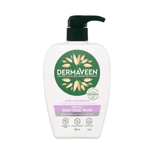 DermaVeen Extra Hydration Gentle Soap Free Wash 500ml - DominionRoadPharmacy