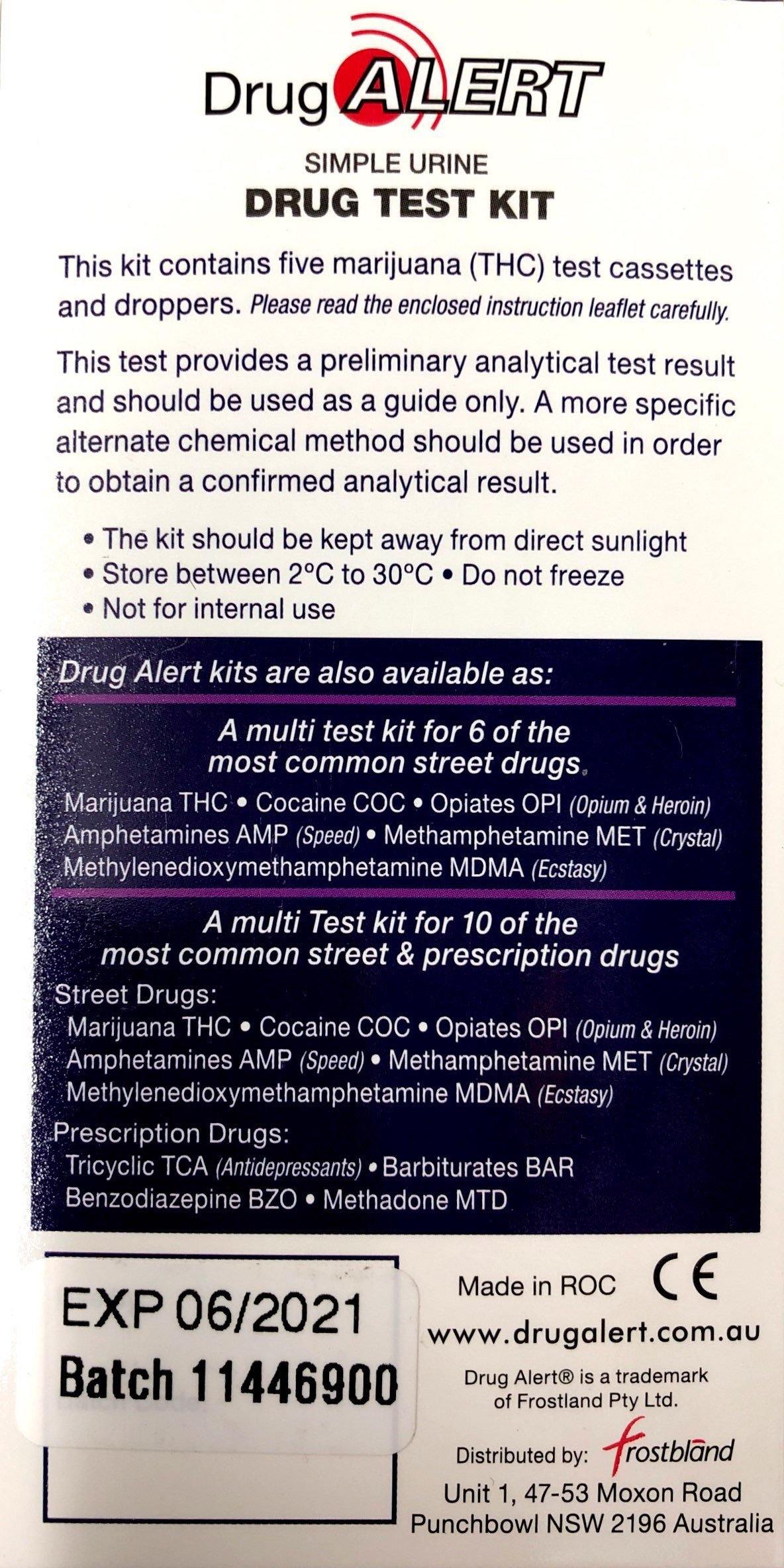 Drug Alert Urine 5 Test kit for Marijuana THC Tetrahydrocannabinol - DominionRoadPharmacy