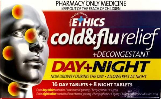 Ethics Cold and Flu Plus Decongestant Day and Night Tablets 24 - DominionRoadPharmacy