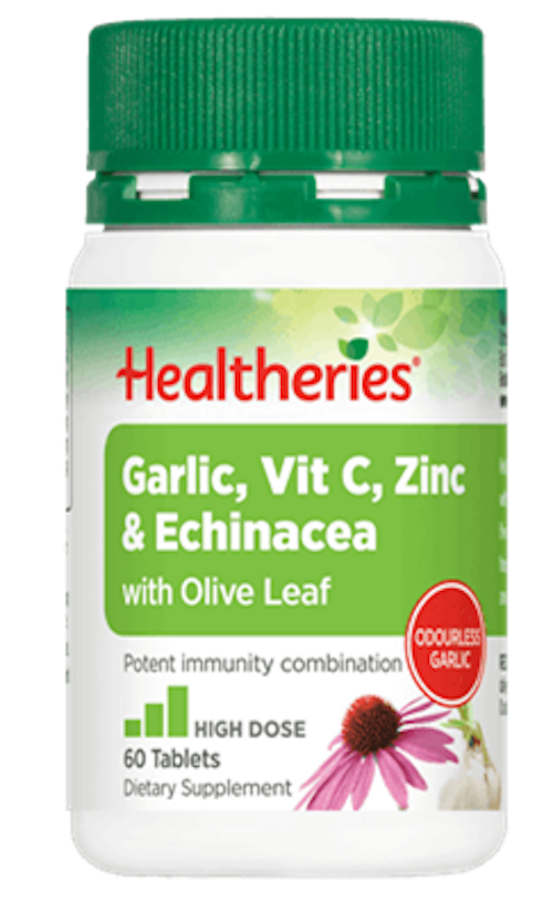 Healtheries Garlic Vitamin C Zinc and Echinacea with Olive Leaf  60 tablets