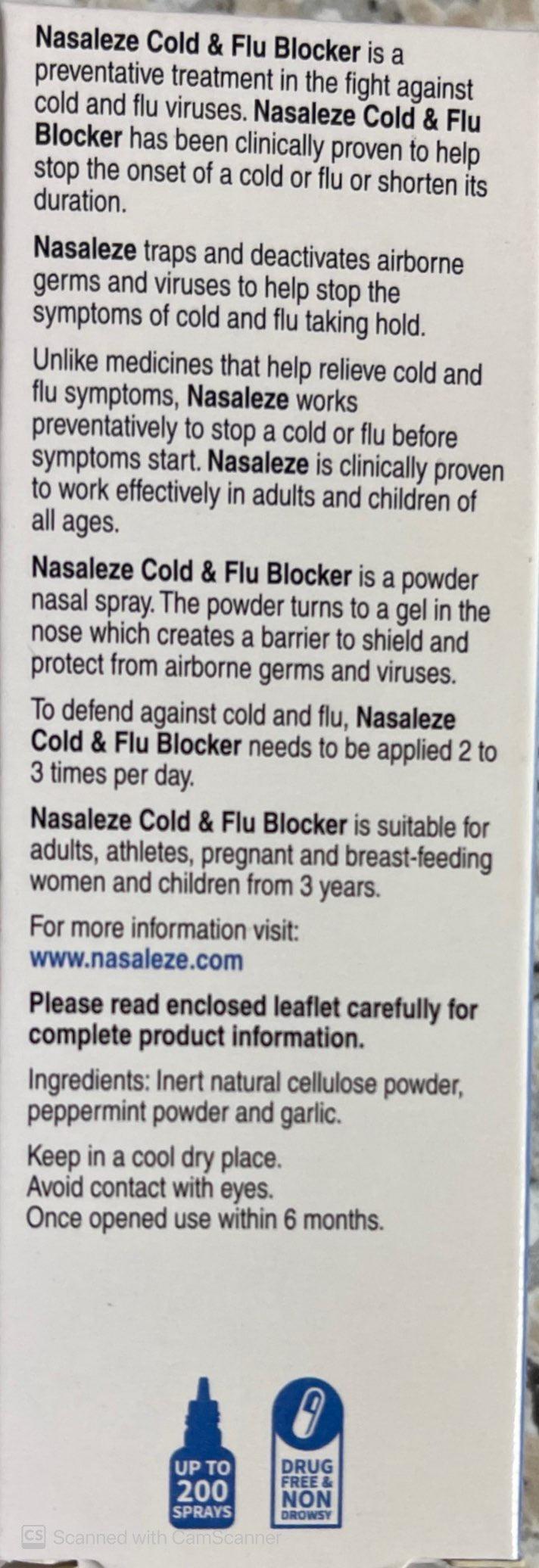 Nasaleze Cold and Flu blocker Spray