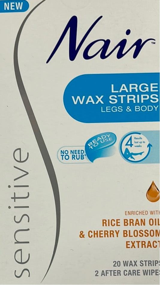 Nair Large 20 Wax Strips Sensitive Legs &amp; Body