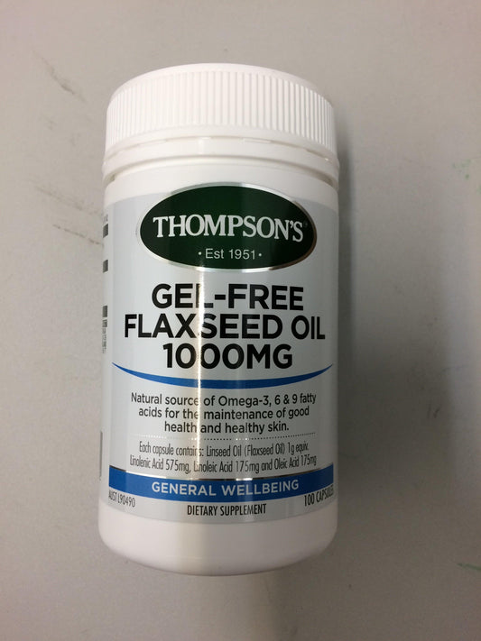 Thompsons Gel-free Flaxseed Oil 1000mg Capsules 100&rsquo;s