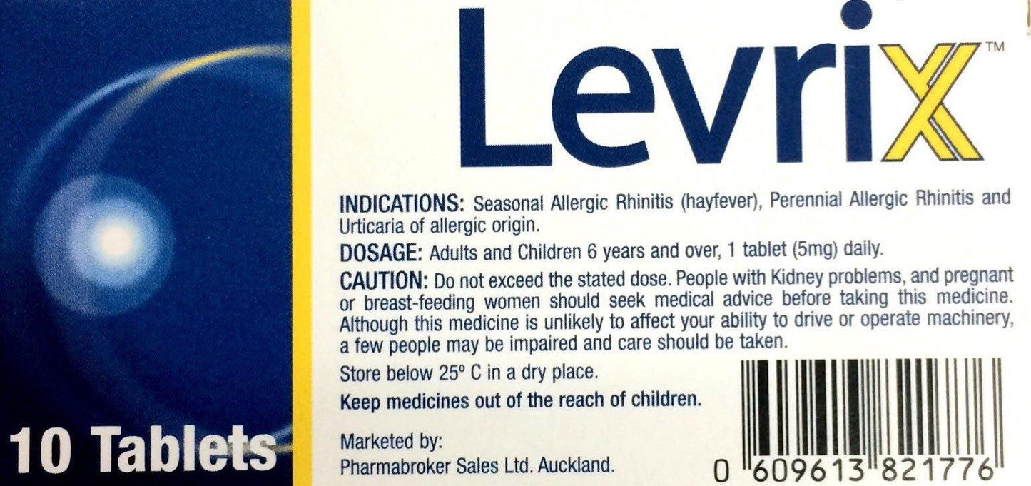 Levrix For Allergy, Hayfever, Itchy Skin Rash/Hives 5mg - 10 Tablets - DominionRoadPharmacy