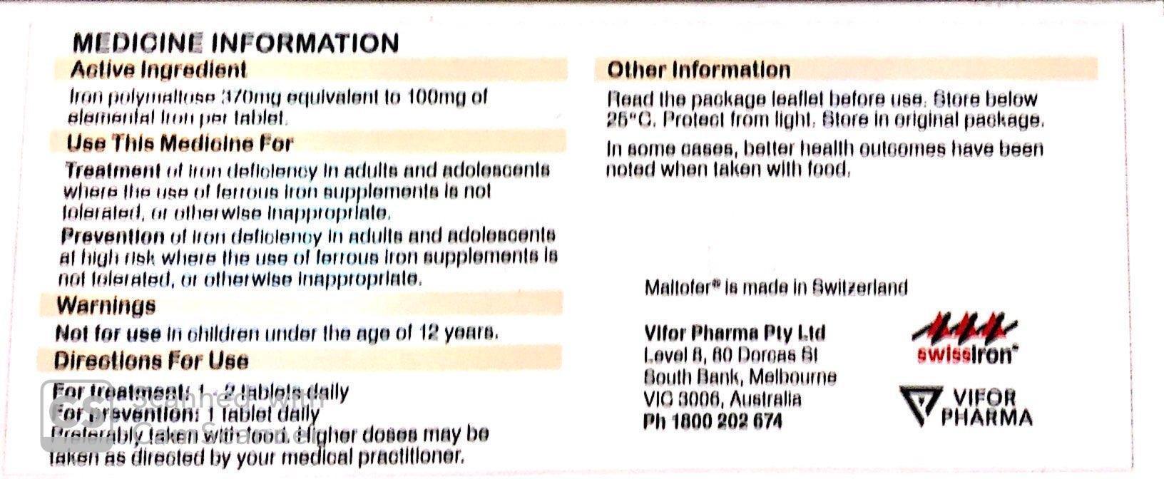 Maltofer 30 tablets Iron Polymaltose equal to 100mg iron