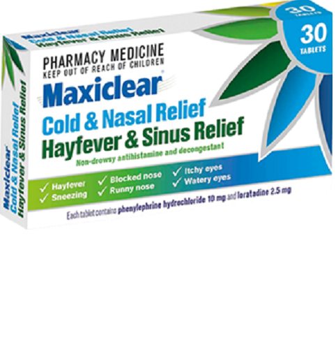 Maxiclear Cold and Nasal, Hayfever and Sinus Relief 30 Tablets-Pharmacy Medicine