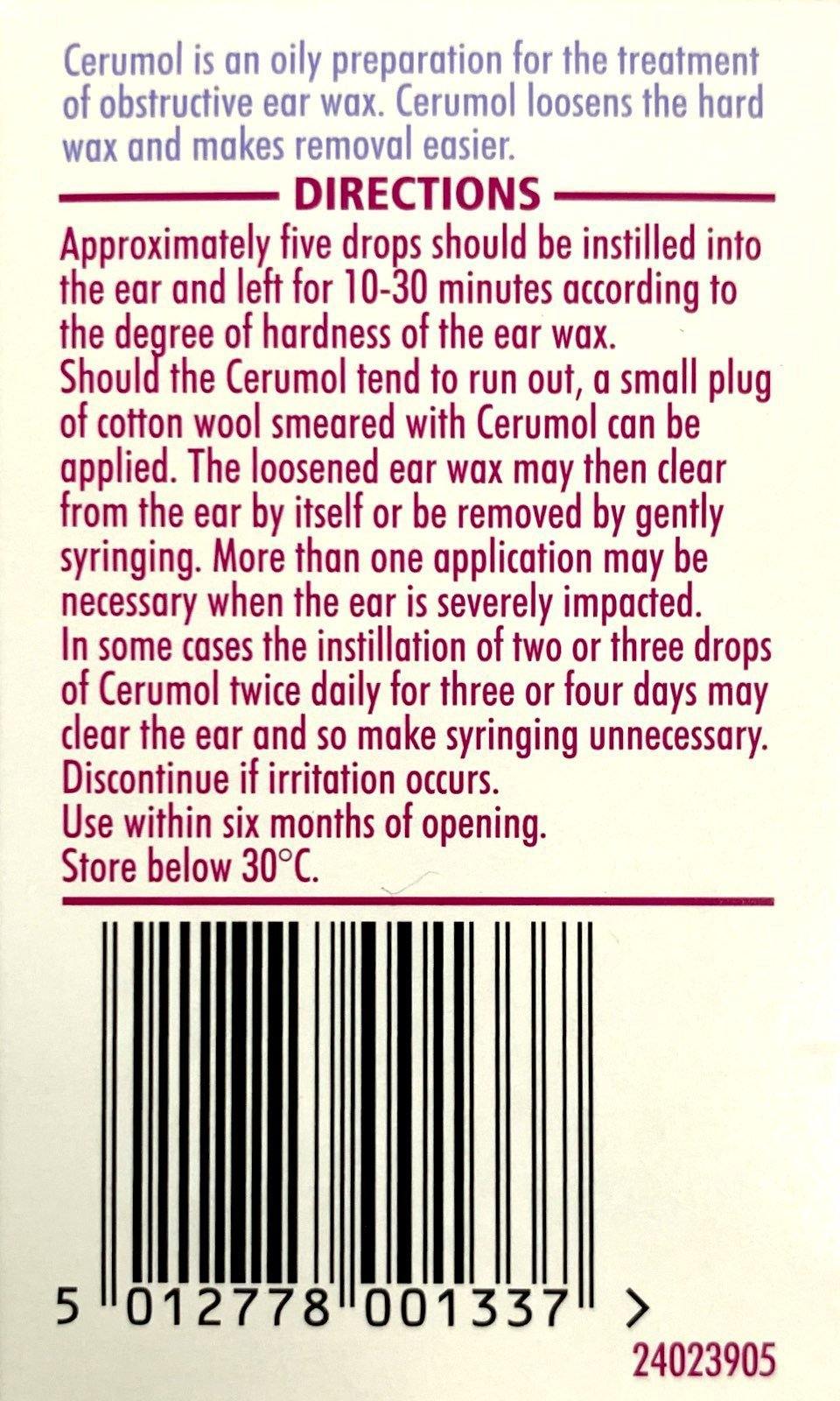 Cerumol Ear Wax Removal Drops 10mL - DominionRoadPharmacy