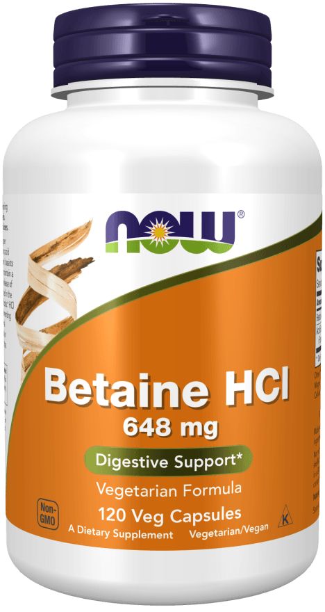 now Betaine HCl 648 mg 120 Veg Capsules