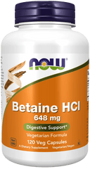 now Betaine HCl 648 mg 120 Veg Capsules